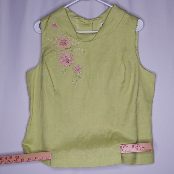 Plaza South Y2K Linen-Blend Embroidered Floral Zip Green Pink Old Money Classic - Picture 5 of 9